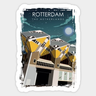 Rotterdam The Netherlands Vintage Minimal Retro Travel Poster at Night Sticker
